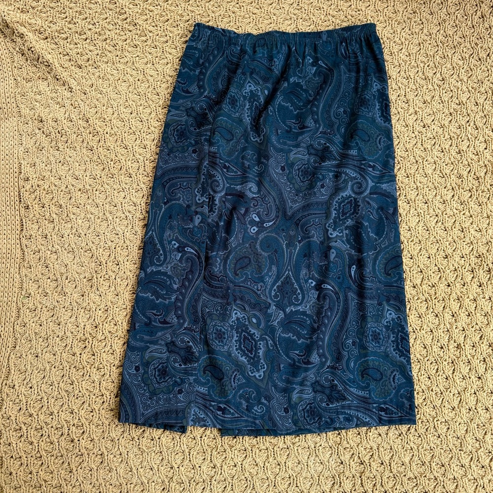 Vintage Joanna Straight Midi Skirt Size L Green Paisley Cottagecore Whimsygoth